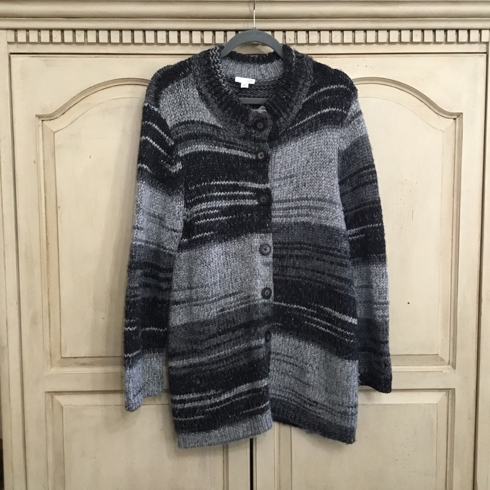 J.Jill Women’s Black And Gray Chunky Wool Blend Cardigan Sweater Size M EUC